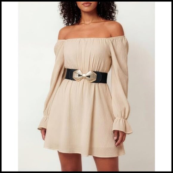 Retro Gold Buckle Cinch Belt Stretch Waistband Vintage Inspired Elegant main image 6